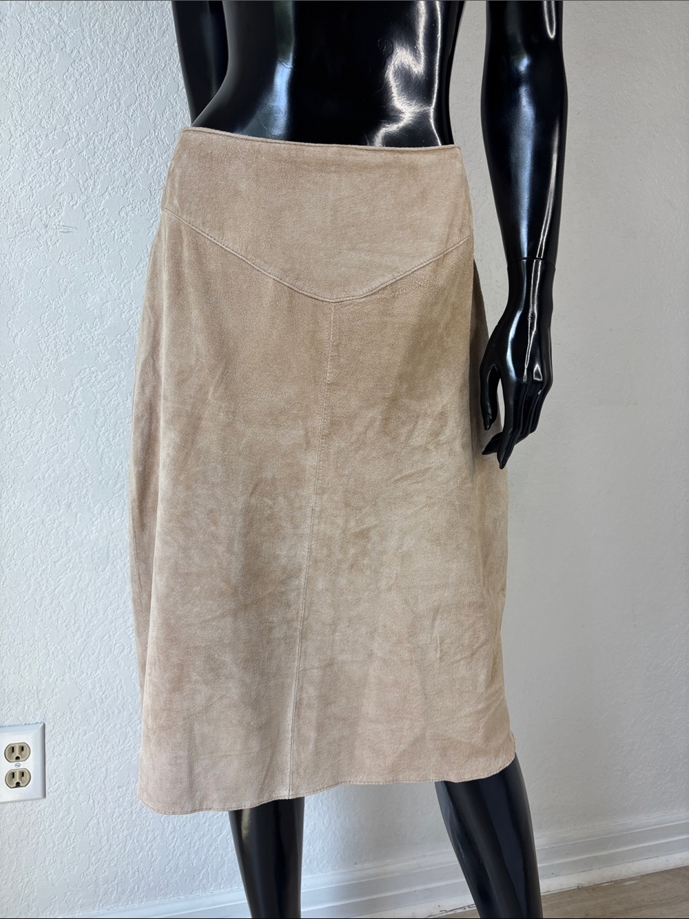 Beige Suede Pencil Skirt